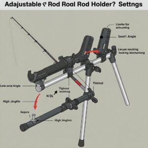 Scalable vector graphic illustration of an adjustable fishing rod holder, highlighting its flexible angle settings.