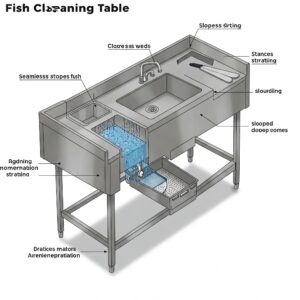 Compact fish cleaning table with integrated sink and drain system 