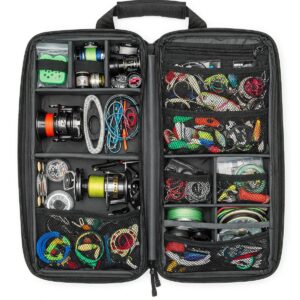 Smart storage solutions inside a fishing rod case keep reels and accessories organized.