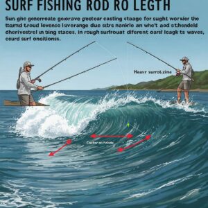  Illustrated guide demonstrating the importance of surf fishing rod length for casting distance and handling different surf conditions.