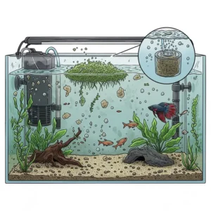 Common signs of filter issues in a 10-gallon fish tank, indicating the need for maintenance or replacement.