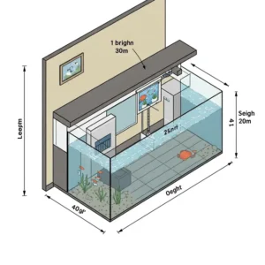 Diagram illustrating the typical floor space or footprint required for a standard 100-gallon fish tank.