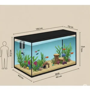  Illustration highlighting the standard length measurement of a 125-gallon aquarium.
