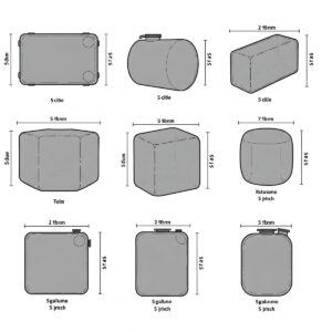 Illustration displaying various 5 gallon tank shapes, including rectangular and cube options.