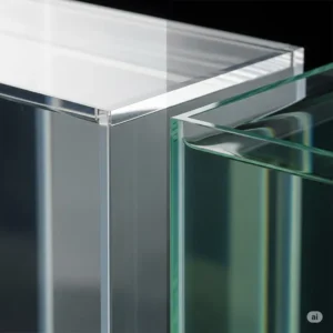 Close-up comparison of an acrylic aquarium and a glass aquarium side-by-side, highlighting the clarity and construction differences between the two common tank materials.