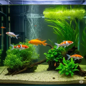 A visual representation of the positive impact of a high-quality 50-gallon fish tank filter, such as clear water, healthy fish, and reduced algae growth.