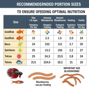 Helpful chart outlining recommended feeding portion sizes of bloodworms to ensure optimal nutrition for fish.
