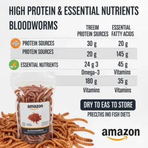 Infographic detailing the high protein and essential nutrients found in bloodworms, beneficial for fish health and growth.