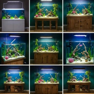 Ideas for decorating your fish tank and stand to enhance your home.