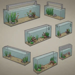 Various shapes of 40-gallon fish tanks, illustrating potential differences in their dimensions.