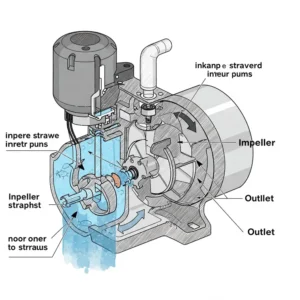 Diagram illustrating the internal components of a fish tank water pump, including the impeller and intake.