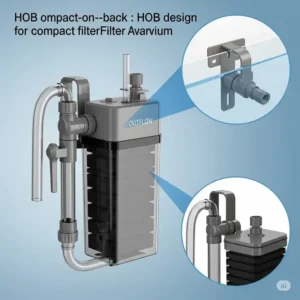 Hang-on-back (HOB) filter suitable for a 10-gallon fish tank, highlighting easy installation.