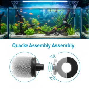 Two parts of a magnetic aquarium fish tank cleaner, an inner scrubber and outer magnet, ready for easy assembly and use.