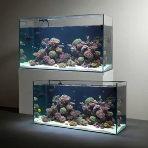 A visual comparison illustrating the clean lines of a rimless fish tank versus a traditional rimmed aquarium.