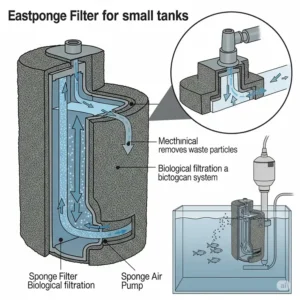 Internal components of a sponge filter, an excellent biological filtration option for a 10-gallon fish tank.