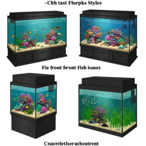 Different types of fish tanks available, including rectangular, bowfront, and corner tanks.