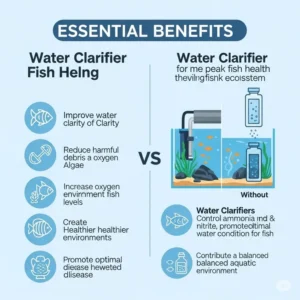 Infographic highlighting the crucial benefits of using a water clarifier for maintaining optimal fish health and a balanced fish tank ecosystem.