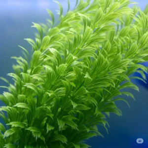 Detailed close-up of a realistic green silk aquarium plant, perfect for fish tanks.