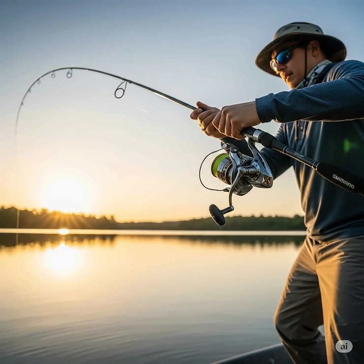 Angler demonstrating a smooth cast with a lightweight Shimano fishing rod combo