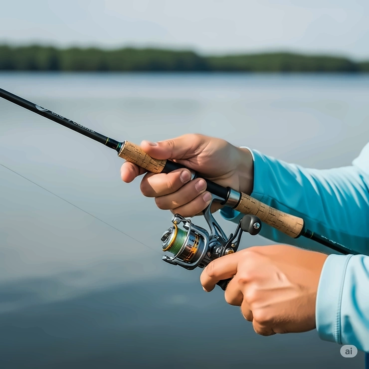 An angler demonstrating the proper grip on a crappie fishing rod and reel, highlighting comfortable and effective handling.