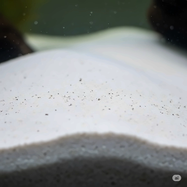 Close-up view of fine white sand substrate in an aquarium, highlighting its smooth texture and light color.