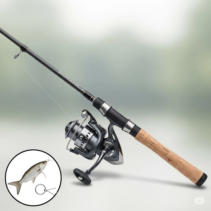 A close-up shot of a modern, easy-to-use spinning rod and reel combo, perfectly suited for new anglers learning to fish. This image highlights the ideal setup for beginners. best rod and reel for beginners