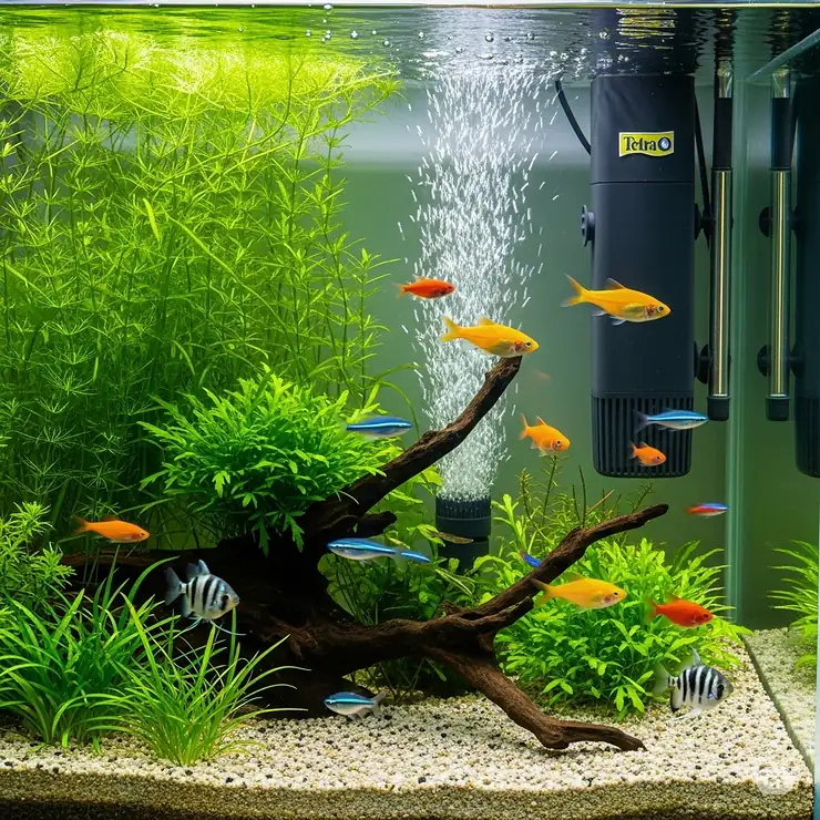 Visual representation of the key benefits of using a Tetra fish filter, such as improved water clarity, reduced odors, and healthier fish in a well-maintained aquarium.