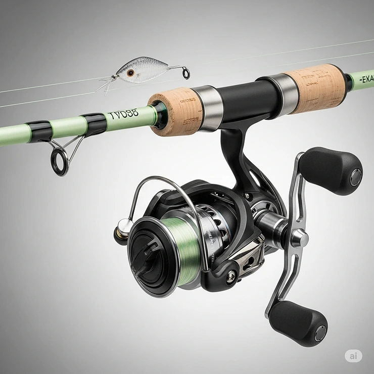 A close-up of a lightweight crappie fishing rod and spinning reel combo, perfectly balanced for sensitive bites. crappie fishing rods and reels