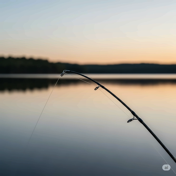 Detailed view of a crappie fishing rod tip flexing, showcasing its sensitivity for detecting subtle crappie bites.