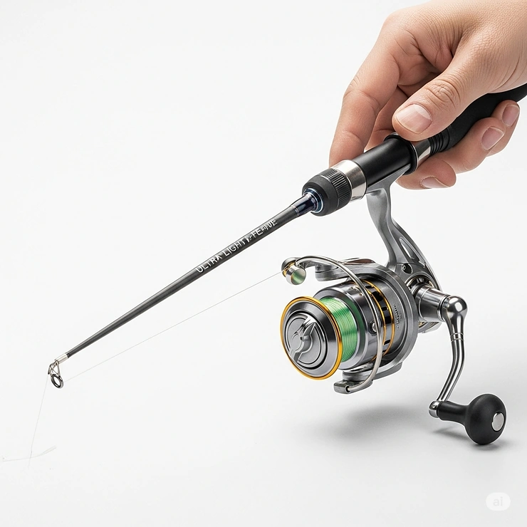 Image showcasing the incredibly lightweight design of an ultra-light fishing rod and reel combo, perfect for fatigue-free angling.