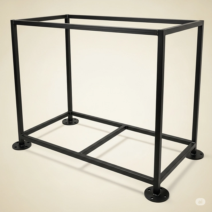 A sturdy metal frame aquarium stand with a sleek, industrial look, providing robust support for large fish tanks.