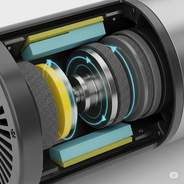 Detailed view of the internal components of a quiet fish tank air pump, highlighting noise-reduction technology and durable construction for silent operation.
