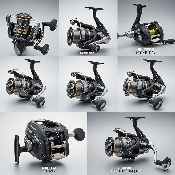 Comparison of Shimano spinning and baitcasting reels often paired with fishing rod combos