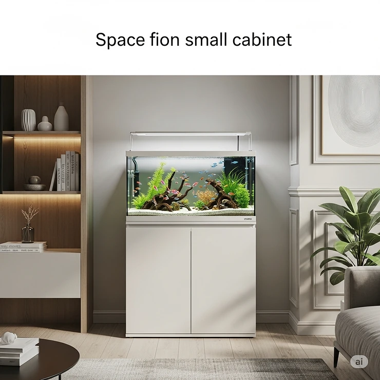 A compact fish tank with a matching cabinet, perfect for small apartments, demonstrating how a fish tank and cabinet can fit into limited spaces.