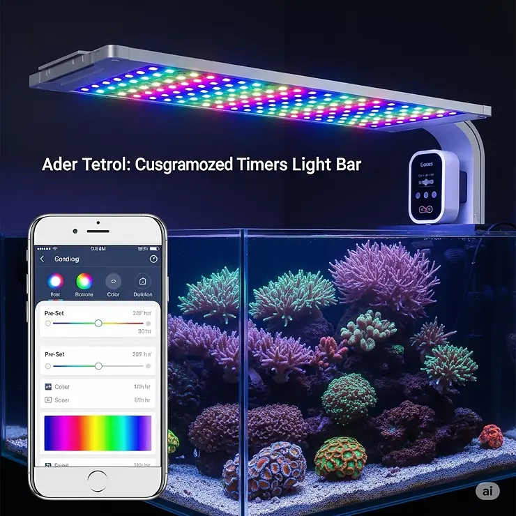 An advanced fish tank light bar with smart features, including app control and programmable timers for customized lighting schedules.