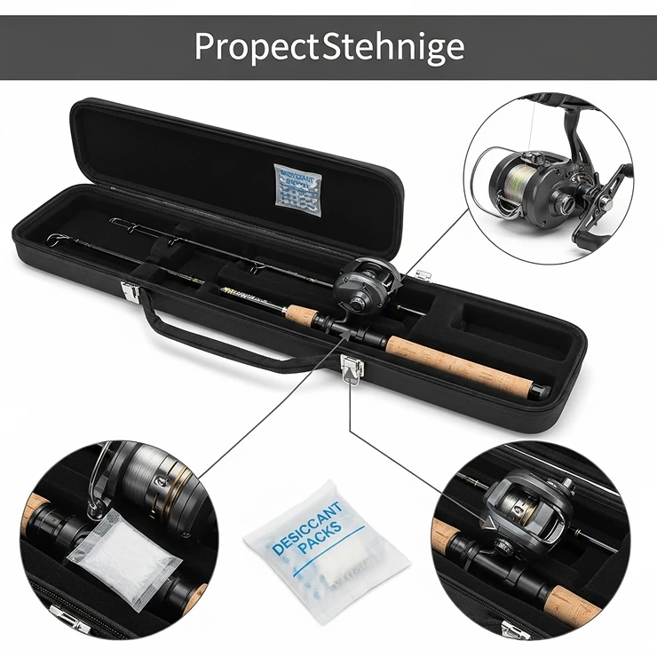 Proper storage technique for a catfish fishing rod combo, ensuring the longevity and performance of both the rod and reel for future fishing trips.