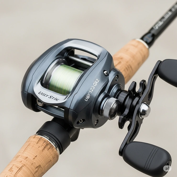 Close-up of the Ugly Stik GX2 spinning combo's sturdy reel seat, ensuring a secure and stable connection between the reel and rod.