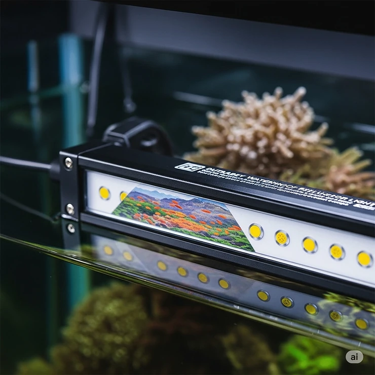 Close-up detail of a durable, waterproof light bar designed for safe and long-lasting use on or near a fish tank.