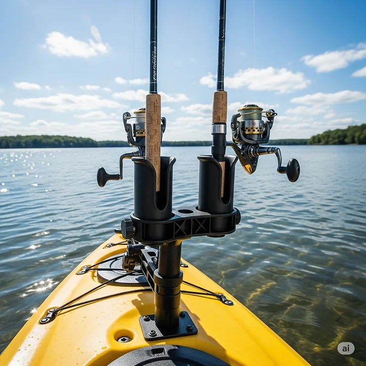An image showing a dual rod mount system, allowing two fishing rods to be held simultaneously on a kayak.