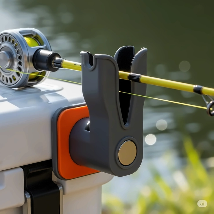 A compact and portable magnetic rod holder, highlighting its convenience for various uses.