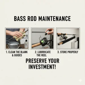 A step-by-step graphic demonstrating the proper maintenance and cleaning techniques to ensure your expensive bass fishing rod lasts longer.