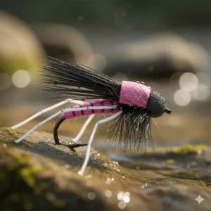 A large, foam Chernobyl Ant terrestrial fly, excellent for summer trout fishing.