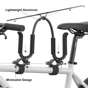 A diagram showing a fishing rod holder for a bike attached directly to the main frame, highlighting its lightweight and minimalistic design.