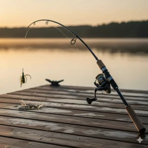 Examining the fast action of a medium-heavy power bass rod for casting heavy jigs and lures.