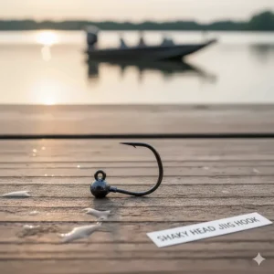 Weighted jig head hook featuring a lead or tungsten weight molded onto the shank, ideal for bottom-fishing techniques like the shaky head rig with small worms.