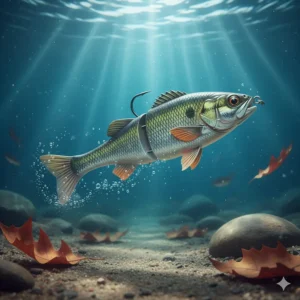 An image of a realistic soft plastic swimbait, demonstrating its life-like baitfish profile and tail action for targeting large bass in the fall.