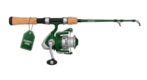 A high-resolution image of a matched trout fishing rod and reel combo, suggesting a complete and balanced setup for beginners.