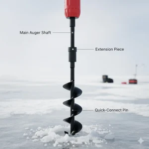An ice auger extension piece, useful for adding depth capacity when ice fishing on very thick ice.