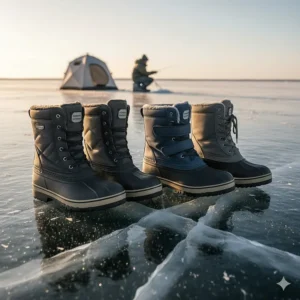 A grouping of quality, more budget-friendly ice fishing boots that still offer essential warmth and waterproof protection for beginners.