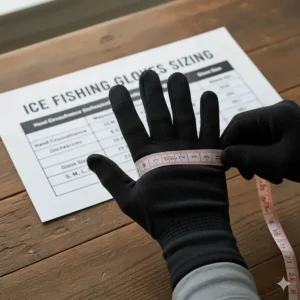 A graphic or photo illustrating how to measure for the correct sizing of ice fishing gloves.